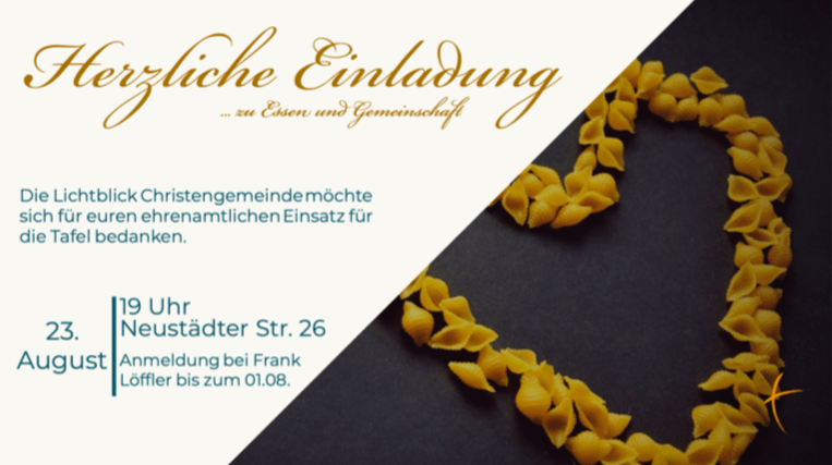<p style="font-size:11pt;">Lichtblick-Gemeinde Wunstorf:</p>Tafel-Mitarbeiter werden zur Tafel gebeten